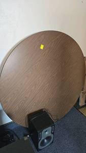 lot 141 image: Large round table, Speaker, and Metal Cabinet