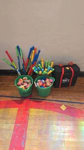 lot 151 image: Giant Tumble Tower Blocks Set with Foam Bats and Balls