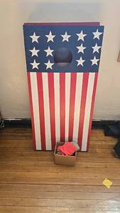 lot 155 image: Cornhole Board Set with American Flag and Canadian Flag Design, Includes Bean Bags