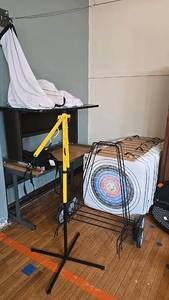 lot 162 image: Archery Equipment Set with Targets, Stand, and Carry Case, net included.