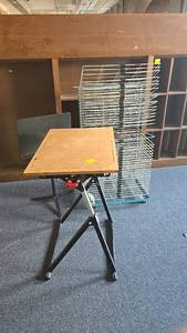lot 179 image: Art Drying Rack, Table, Music Stand and Wooden Organizer.