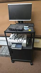 lot 205 image: HP Photosmart C5280 All-in-One, Sony PS2, 20 Monitor, Keyboard & Mouse and Cart
