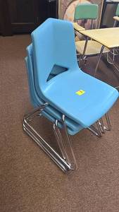 lot 232 image: (3) Blue Stackable Classroom Chairs, Chrome Frame, Plastic Seat
