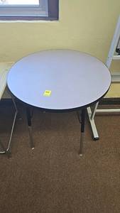 lot 234 image: Adjustable Round Table, 36 Diameter, Grey Laminate Top