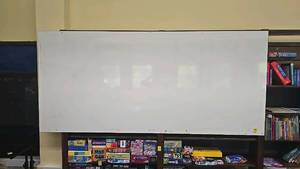 lot 253 image: Large Wall-Mounted Whiteboard, 96x48 inches, Non-Magnetic Surface.