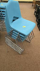 lot 258 image: (5) Blue Stacking Chairs, Chrome Frame, Stackable.