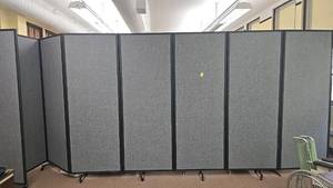 lot 261 image: Portable Room Divider 9-Panel, Gray Fabric, Metal Frame, Wheels
