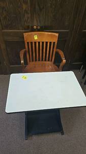lot 265 image: Office Furniture Set Wooden Chair & Metal Desk with Storage Shelf