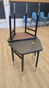 lot 271A image: (3) Adjustable Height School Desk, Metal Legs, Wood Grain Surface