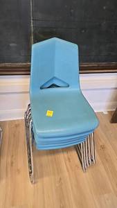 lot 273A image: (5) Blue Stackable Classroom Chairs, Chrome Frame, Plastic Seat.
