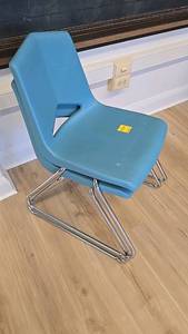 lot 273D image: (2) Blue Stacking School Chair, Plastic Material, Chrome