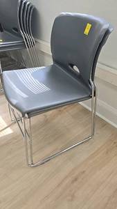 lot 277 image: (2) Gray Stackable Chair, Plastic and Metal Frame.