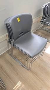 lot 277B image: (5) Five, Gray Stackable Chairs, featuring chrome metal frame