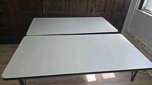 lot 278 image: (2) Tables, White Top, 72x30, Metal Legs