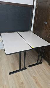 lot 280 image: (2) Rectangular Tables, Light Gray Top, T-Shape Metal Base