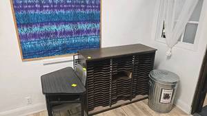 lot 282 image: School Furniture Set - Desk, Chair, Storage Cabinet, Trash Can, Bulletin Board