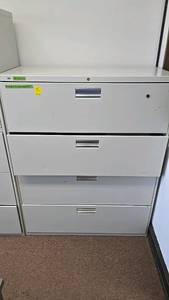 lot 283 image: Lateral Filing Cabinet, 4 Drawers, Metal, Light Gray, Lockable