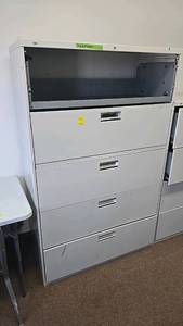 lot 283A image: 5-Drawer White Lateral Filing Cabinet, Steel, 65x36x18 Inches