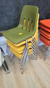 lot 287C image: (6) Stackable Chairs, GreenYellow, Chrome Legs