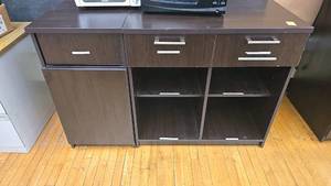 lot 291 image: Dark Brown Kitchen CabinetSideboard with Drawers and Shelves
