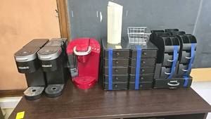 lot 291B image: Keurig K-Slim and K-Classic Coffee Makers, Black and Red, with Organizer