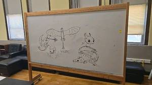 lot 294A image: Double-Sided Whiteboard with Corkboard, Wooden Frame, Mobile, 85x72 inches