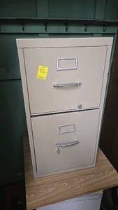 lot 297 image: 2-Drawer Beige Vertical Filing Cabinet with Locking Mechanism