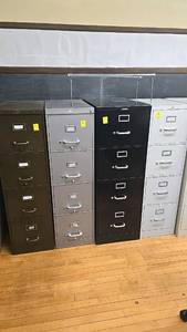 lot 298 image: (4) 4-Drawer Vertical Metal File Cabinets, Various Colors