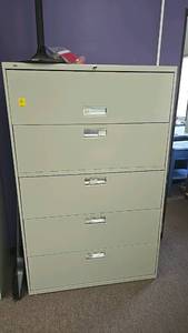 lot 306 image: 4-Drawer Lateral Filing Cabinet, Metal, Light Gray, Lockable