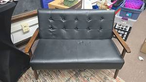 lot 307 image: Black Couch, Wood Armrests and Legs and Black Convertible Futon Sofa Bed with Cushions