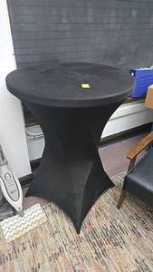 lot 309 image: Black Cocktail Table with Spandex Cover, Approx. 32 Diameter