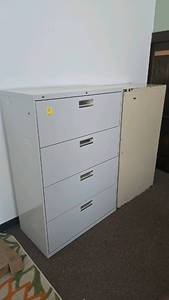 lot 312A image: (2) Metal Filing Cabinet, 4 Drawers, Locking Mechanism, Gray and Beige