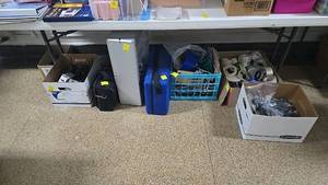 lot 320 image: Motorola Walkie Talkies with Chargers & Accessories, Assorted Office Supplies