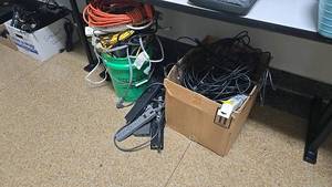 lot 349A image: Assorted Ethernet and Power Cables with Surge Protector Power Strips