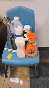 lot 360 image: Blue Stackable Chairs, Metal Frame, Plastic Seat, Chrome Finish, Cleaning Supplies