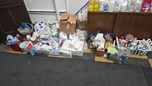 lot 361A image: Variety of Cleaning Supplies and Equipment, Including Detergents and Tools