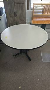 lot 368 image: Round Table, 42 Diameter, White Laminate Top, Black Metal Base