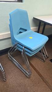 lot 506 image: (3) Stackable Chairs, Plastic Seat with Metal Legs