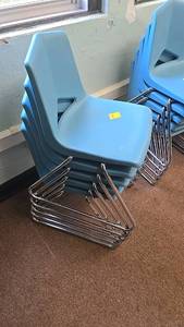 lot 506C image: (5), Blue Stackable Chairs, Plastic Seat with Metal Legs