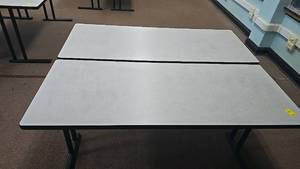lot 510 image: (2) Light Gray Rectangular Tables, T-Style Metal Legs, 60x30 Inches