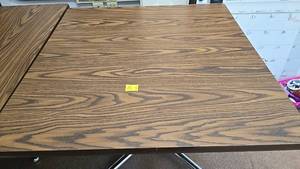 lot 520 image: Mid-Century Modern Dining Table, Wood Grain, Metal Pedestal Base