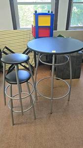 lot 523 image: Black and Silver Bar Table Set, Metal Frame, 3-Piece, Contemporary Style