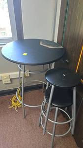 lot 523B image: Bar Table Set, Black and Gray, 3-Piece with Metal Frame