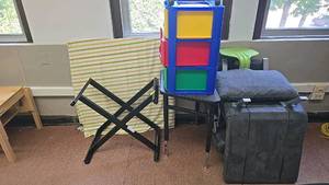 lot 524 image: Multi-Color Furniture Set with Folding Bed and Storage Drawers and Chairs.