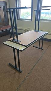 lot 535 image: (2) Office Desk, Wood and Metal, Beige and Black, Adjustable Legs