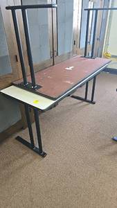 lot 537 image: (2) Adjustable Height DeskTable, Metal Frame, Laminate Top, 6 ft x 2.5 ft
