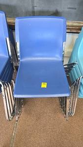 lot 541 image: (5) Five, Blue Stackable Chairs, Plastic Seat with Metal Legs
