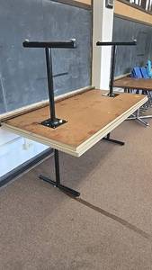 lot 544 image: (2) Classroom Table, Wood Top with Metal T-Shape Legs