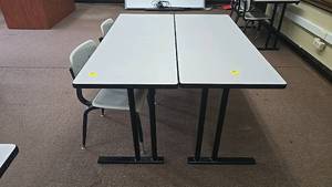 lot 553 image: School Classroom Tables with Chairs, 2 Tables and 2 Chairs Set, Gray