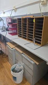 lot 562 image: Office Storage Furniture Set with 36-Compartment Drawer and 24-Slot Mail Sorter